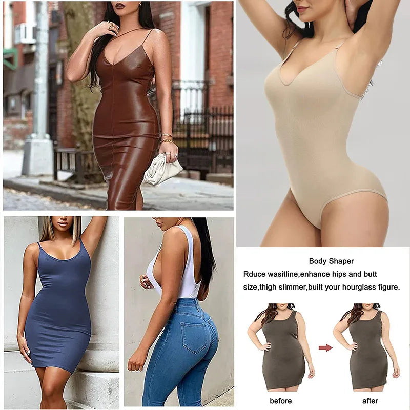 Angela V Neck Spaghetti Strap Bodysuits - ALovelylook