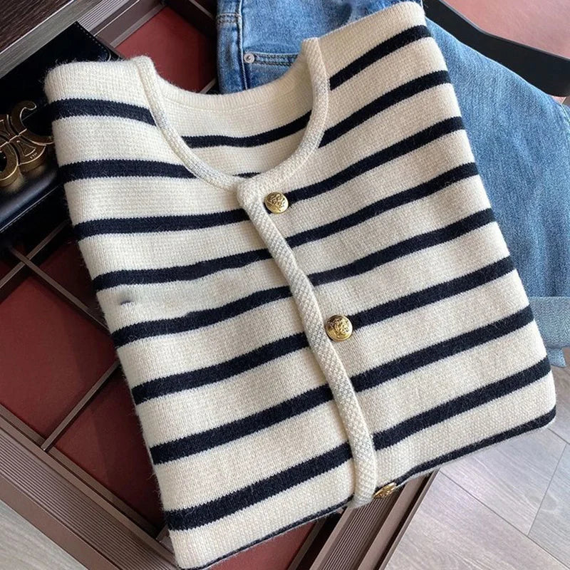 Striped Knitted Long Sleeve Cardigan