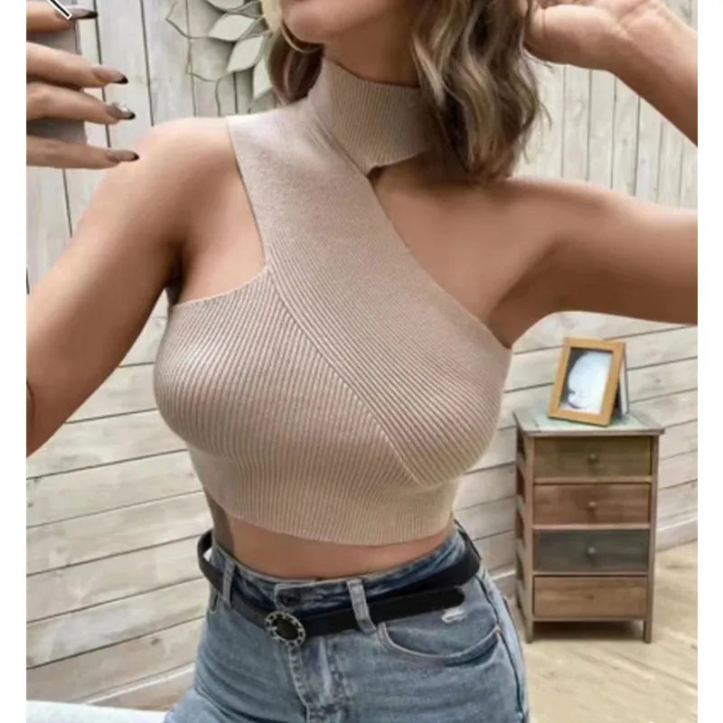 Turtleneck Knitted Cut-out Crop Tops - ALovelylook