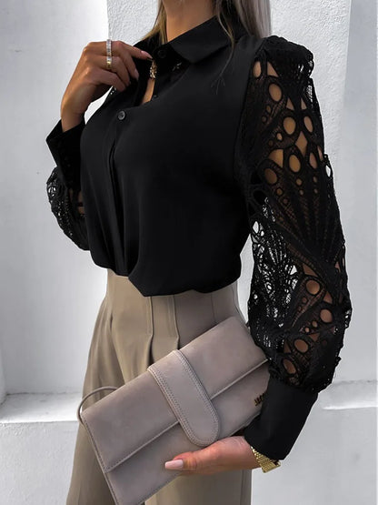 MeshChic Lace Hollow Out Blouse - ALovelylook