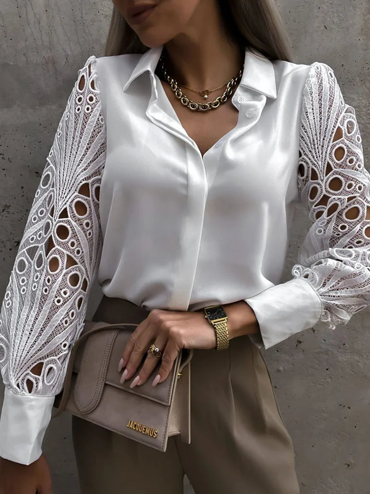 MeshChic Lace Hollow Out Blouse - ALovelylook