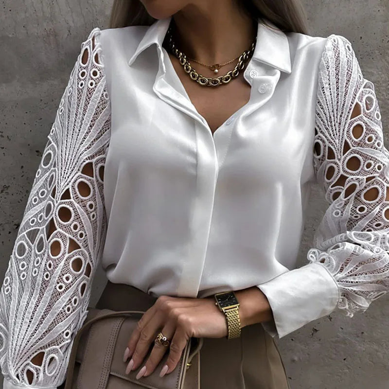 MeshChic Lace Hollow Out Blouse - ALovelylook