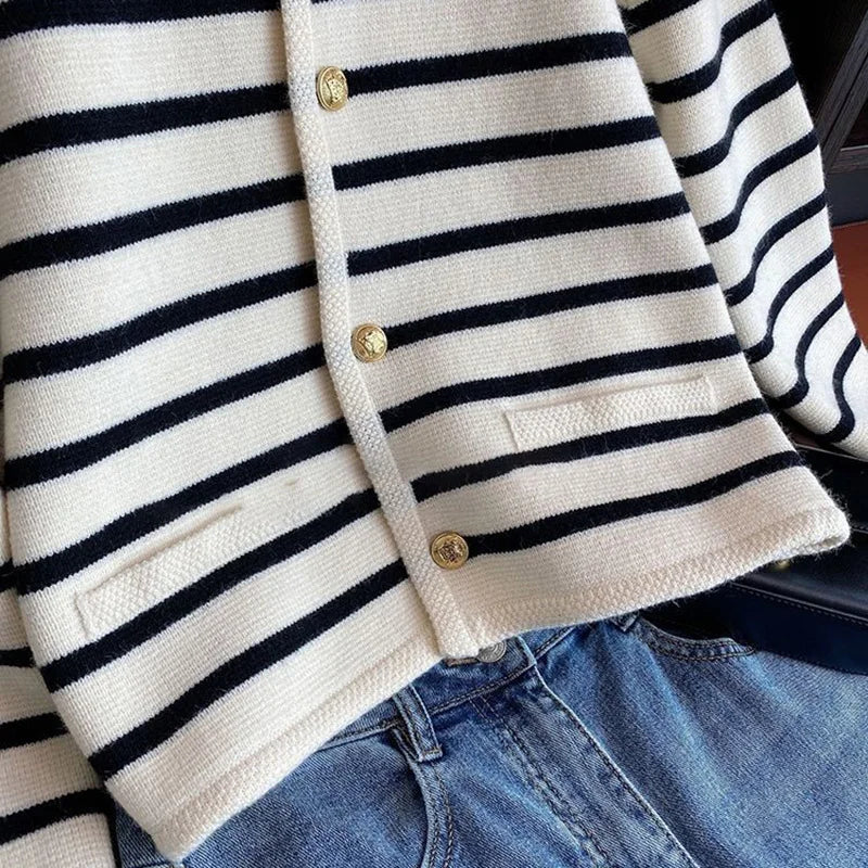 Striped Knitted Long Sleeve Cardigan