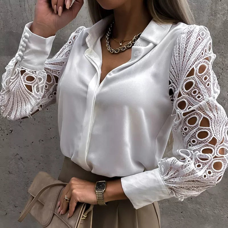 MeshChic Lace Hollow Out Blouse - ALovelylook